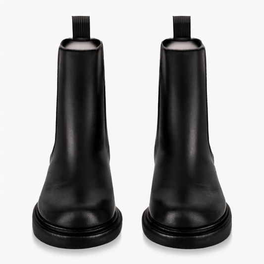[547]MM 2024 Spring and Autumn New Arrival Women's Genuine Leather Chelsea Boots British Style Short Shaft Boots Black Round Toe Flat Heel Martin Boots