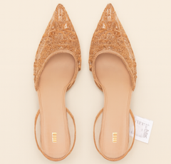 [036]NM ZA24 Fall/Winter New Arrival White Chinese National Style Embroidery Mesh Pointed Toe High Heels Women's Thin Heel Closed Toe Sandals Open Heel
