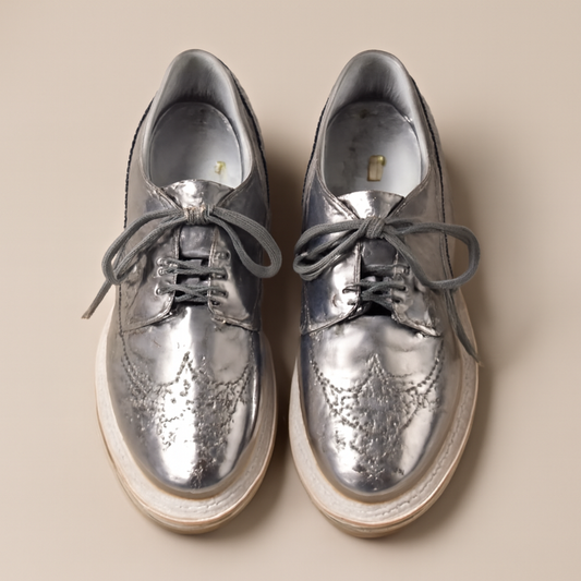 [723]NM 36 Size Embossed Cow Leather Genuine Leather Color-Blocked Wobble Sole English Women's Brogue Deep Toe Sneakers D113-3