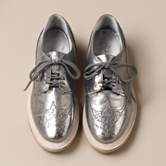 [723]NM 36 Size Embossed Cow Leather Genuine Leather Color-Blocked Wobble Sole English Women's Brogue Deep Toe Sneakers D113-3