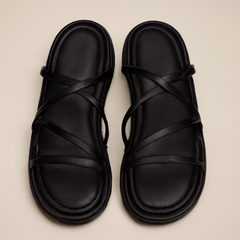 [665]NM Thick-Soled Platform Black Thin Strap Sandals for Women's Shoes for Outer Wear 2025 New Summer French Evening Style Roman Sandals