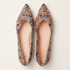 [883]NM Women's Thick Heel Pointed Toe Chinese-Style Open Toe Cheongsam Shoes, Chanel-Style Dress Matching, Comfortable Ethnic Rhinestone Shoes