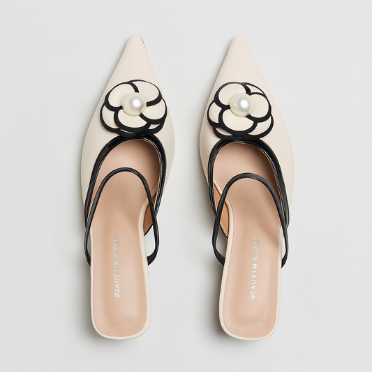 [225]NM Chanel-style Camellia High Heels 2025 New Collection French Toe Semi-Slipper Women's Summer Outdoor Pointed Toe Sandals