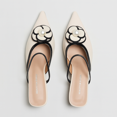 [225]NM Chanel-style Camellia High Heels 2025 New Collection French Toe Semi-Slipper Women's Summer Outdoor Pointed Toe Sandals