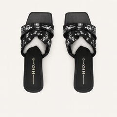 [152]NM Women's Chanel-style Large Size Sandals 41-43 Extra Wide and Thick for Broad Feet Elegant Slippers Summer Outdoor Wear Traditional Chinese Style One-strap