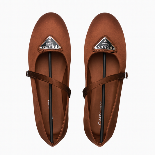 [395]NM Sheep Leather Version - Exquisite Genuine Leather Single Strap Brown Flat Mary Jane Shoes Low-Cut Ballet Flats Women's Pumps