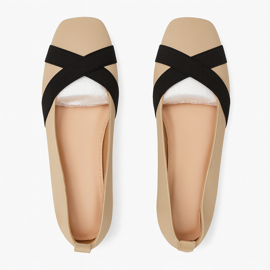 [043]NM 2025 Spring Women's Semi-Curved Genuine Leather French-Style Soft Leather Flat Shoes with Square Toe and Low Cut - Piao Shoes