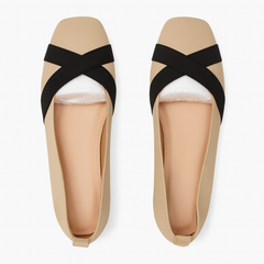 [043]NM 2025 Spring Women's Semi-Curved Genuine Leather French-Style Soft Leather Flat Shoes with Square Toe and Low Cut - Piao Shoes
