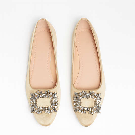 [563]NM Women's 2025 Autumn Rhinestone Square Buckle Flat Shoes Soft Sole Non-Fatiguing Pea Pod Sole Large Size Women's Shoes 41-43 Summer