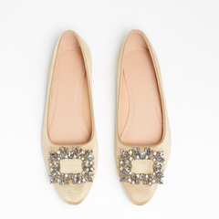 [563]NM Women's 2025 Autumn Rhinestone Square Buckle Flat Shoes Soft Sole Non-Fatiguing Pea Pod Sole Large Size Women's Shoes 41-43 Summer