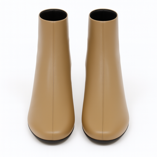 [742]NM Maoxiongjia Women's Autumn/Winter Genuine Leather Square Toe Medium Thick Heel Martin Boots 2025 New Model Slimming Suede High Heel Gray Short Boots