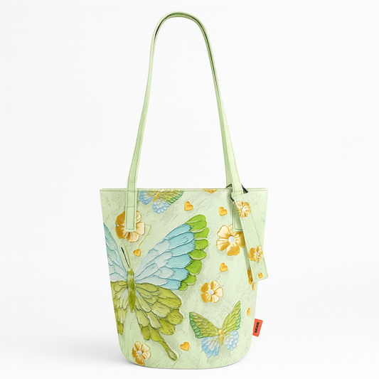 [972]NM Women's New Artistic Oil Painting Butterfly Illustration Shoulder Bag, Hand-Held, Crossbody Long Bucket Canvas Bag