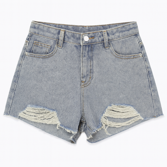 [069]GM  High-waisted Ripped Denim Shorts Women Unique Pattern Summer 2024 New Collection Plus Size Loose Fit Wide-leg A-line Hot Pants Instagram