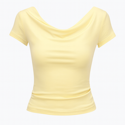 [458]GM   French One-Shoulder Short-Sleeve Women's T-Shirt Summer 2025 New Slim-Fit Cropped Sweet and Spicy Mini Top Designer Look Unique Style