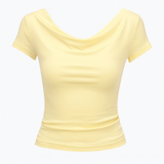 [458]GM   French One-Shoulder Short-Sleeve Women's T-Shirt Summer 2025 New Slim-Fit Cropped Sweet and Spicy Mini Top Designer Look Unique Style