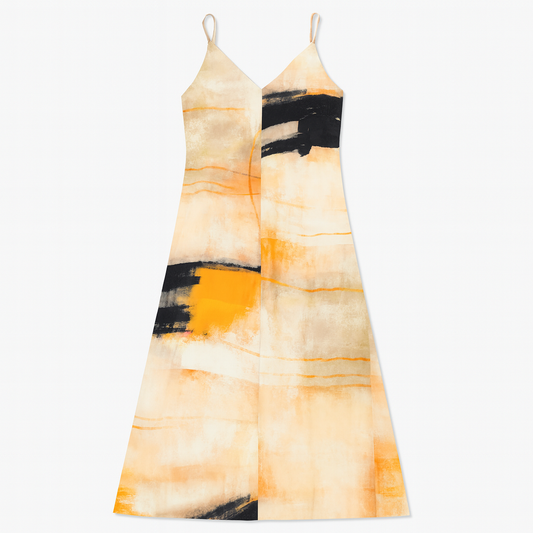 [276]MM  Ten Miles New Chinese Retro Ink Wash Dyeing V-Neck Linen Dress Women's Summer Resort Beach Dress