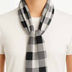 [455J] Hangzhou Silk Women's Spring and Autumn Korean Style Versatile Blue Checkered Pattern Long Length Mulberry Silk Scarf and Shawl Two-in-One