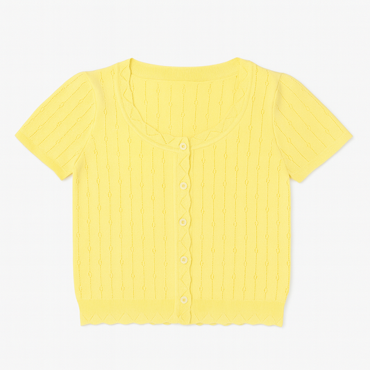 [292]GR  Guangzhou Thirteen Rows Korean Style Yellow Square Neck Ice Silk Short Sleeve Knit Cardigan Women Summer Petite Designer Look Top