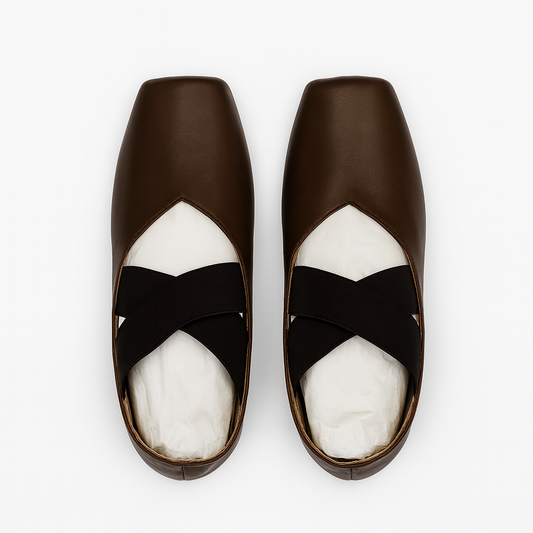 [998]RM Yan Erding | Reinvent the Classic | Italian High-End Pearl Chrome Tanned Calfskin Cross Strap Ballerina Shoes