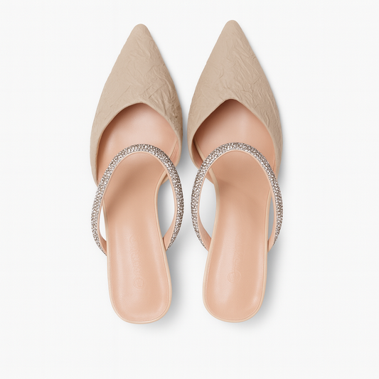 [891]NR Women's 2025 New French Vintage Thick Heel Closed Toe Diamond Pointed Toe Open Back Mary Jane Sandals Cool Slippers