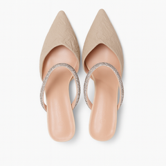 [891]NR Women's 2025 New French Vintage Thick Heel Closed Toe Diamond Pointed Toe Open Back Mary Jane Sandals Cool Slippers