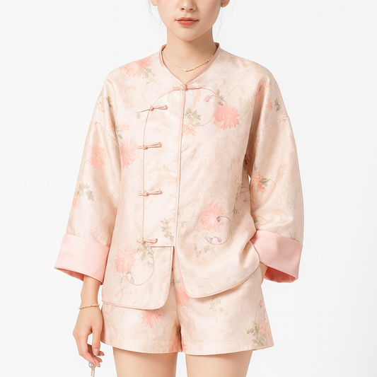 [311M] New Chinese Style Women's Petite 2024 Summer New Arrival Chinese Button Placket Vest and Shorts Two-Piece Set