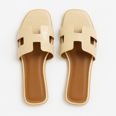 [836]JR Women's 2025 New Crocodile Embossed Sheepskin Flip-Flops Trendy Summer Beach Flat Slippers