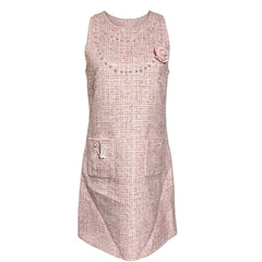 [539]GGMJ     Pink Rose Exquisite Pearl Chain Cinched Waist Slimming Height-Enhening Short Sleeveless Little Chic-Style Short Dress
