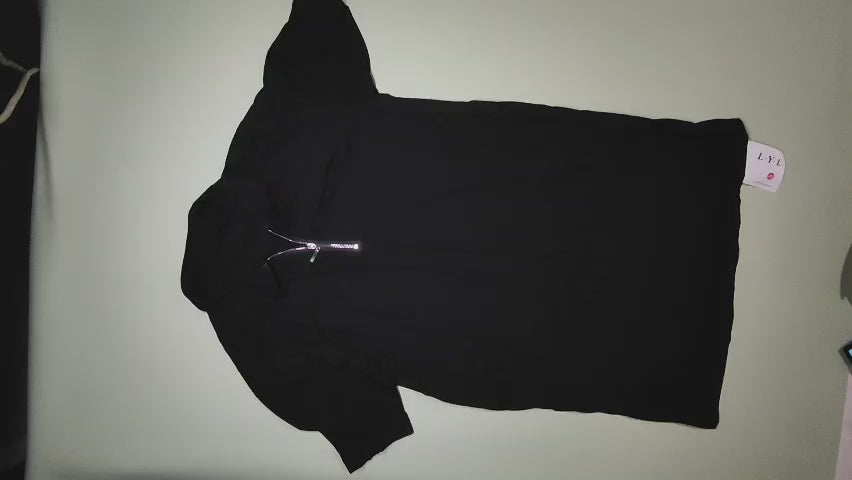 [391]NN Summer 2025 Women's New Collection Polo Collar Puff Sleeve Loose Short Black Straight Cut Short Sleeve Dress