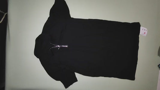 [391]NN Summer 2025 Women's New Collection Polo Collar Puff Sleeve Loose Short Black Straight Cut Short Sleeve Dress