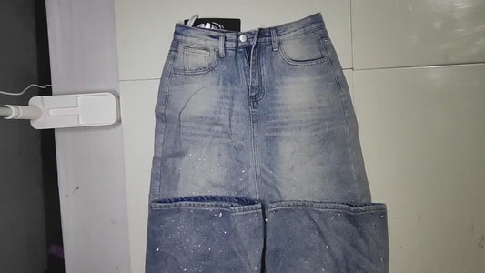 [524]GM   OWNVIEW [Brilliant Starry Night] Custom Design Style Unisex Slimming Low Waist Loose Fit Jeans