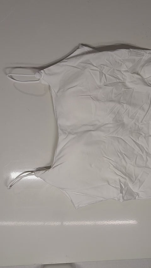 [048]GS   White Strappy Padded American Bikini Top with U-Shaped Back, Women's Summer Outerwear Inner Layer One-Piece Bodysuit