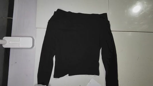 [037]MM Plus Size Women's Pure Desire One-Shoulder Long-Sleeve T-Shirt Spring High-End Unique Style Slimming Versatile Top