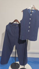 [499]M  Women's Summer Striped Vest Set with Sleeveless Top and Wide-Leg Pants for a High-End Relaxed Style