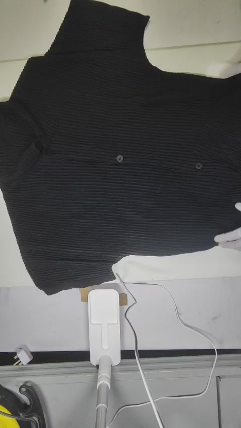 [494]MS Minimalist Series | Issey Miyake Japanese Style Black Minimalist Textured Loose Pleats Short Sleeve Shirt Jacket for Men JJ122