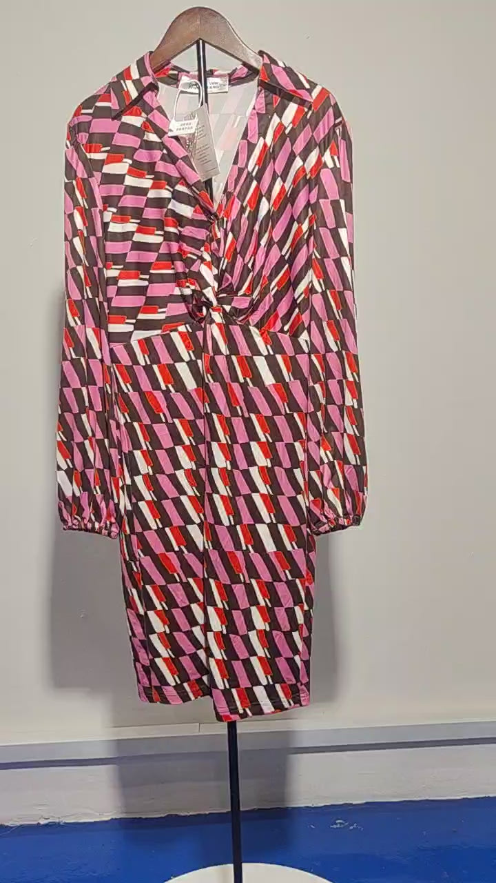 [453]G   [Same as the blogger's] DV DVF OR25 Spring New Arrival Rose Brown Geometric Slimming Stretchy Knitted Sheath Dress