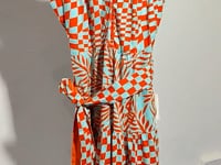 [709]G   Powerful Presence! Bella Palm Tree Print Covered Sleeves Tailored Waist Women's Summer 2022 Elegant Long Dress F2153