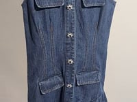 [189]G  Miu Miu Style Denim Blue Sleeveless Vintage Pleated Skirt Dress New Women's Clothing