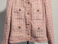 [792]G    Redsuit Imported Wool Gabardine Gentle Pink Chanel-Style Jacket Hand-Rolled Edges Four Pockets Checkered Blouse New