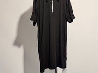 [391]N Summer 2025 Women's New Collection Polo Collar Puff Sleeve Loose Short Black Straight Cut Short Sleeve Dress