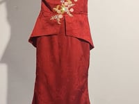 [617]N  ¡¾Promotional Price¡¿New Chinese Style Bridal Dress Summer Red Strapless High-End Light Luxury Engagement Wedding Evening Gown Women's Long Dress