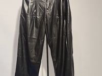 [863]N  Next Kiss Black Leather Pants for Women 2025 Spring and Autumn New Arrival High-Waisted Straight-Leg Slimming PU Leather Wide-Leg Pants