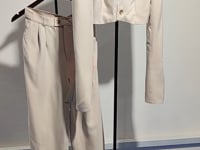 [606]N le palais vintage trendy beige old money style short jacket + high-waisted wide-leg pants tailored set
