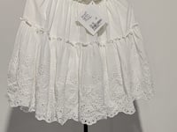 [992] Meiyang MEIYANG 【In Stock】 Lily of the Valley Skirt - Elastic Waist Ruffle Hem Embroidered Flared White Dress - Friday