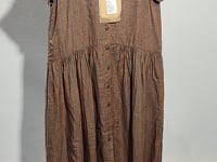 [961] Dushang Weaving Solid Dyed Pure Linen Lazy Fit Comfortable and Breathable Striped A-Line Loose Dress for Women Mid-Length Summer