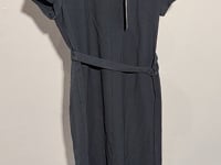 [535]G   OFFIY - Flattering smart blue acetate spring fashion slimming V-neck tie-waist blue professional dress