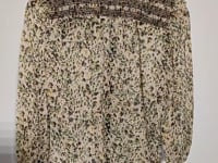 [126]G   BAS Ba'an  Spring New French-Style Tea Dress Print Vacation Chiffon Draped Top Blouse 1E25QUOR
