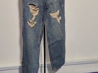 [808]GGMM       Jeans Dazzling Silver Foil Pants! Ripped Straight Wide-Leg [Size 60]