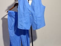 [010]N Summer women's fashion coordinated set - stylish street-ready blue cotton-linen V-neck blazer and vest two-piece set