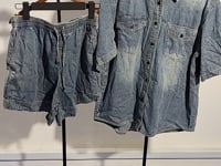 [901]G     Meiyang Mei Yang Pancake Set Soft Denim! VTG Retro Streetwear Short-Sleeve Top and Shorts Two-Pack - Tuesday